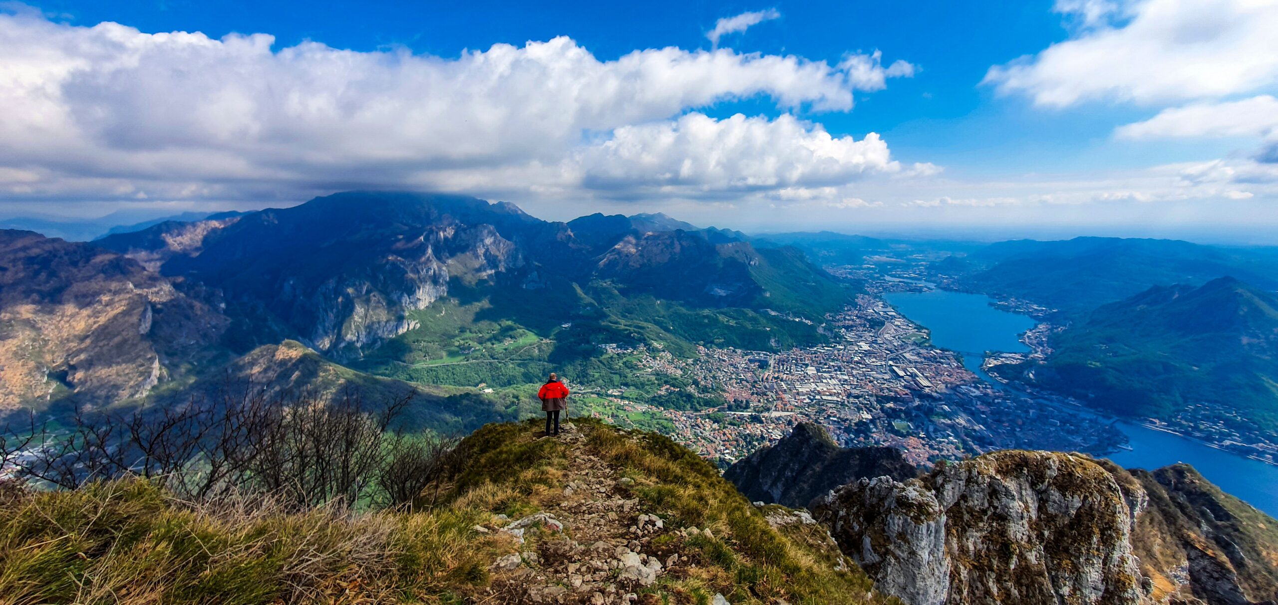 Panoramic view of Lake Como with the Alps and Bellagio village