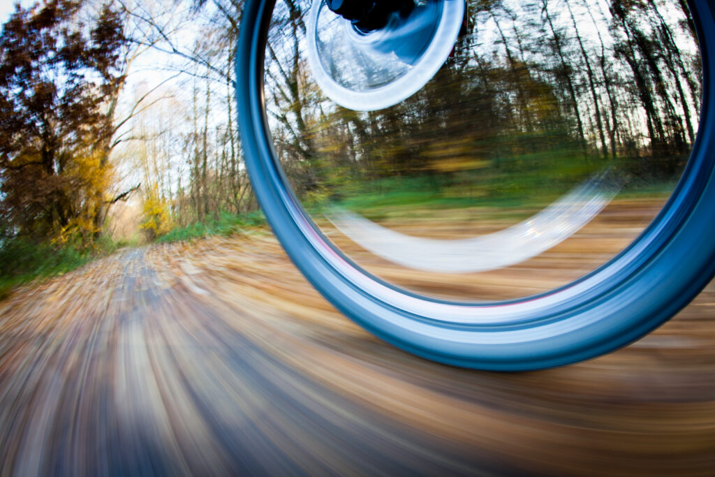 Bicycle riding in a city park on a lovely autumn/fall day (motio